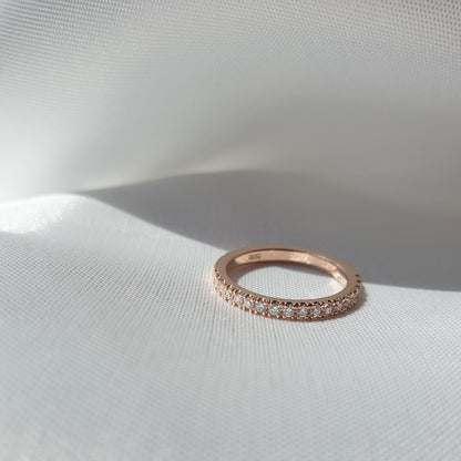 14K rose gold wedding band half set diamond ring