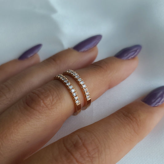 14K rose gold wedding band half set diamond ring