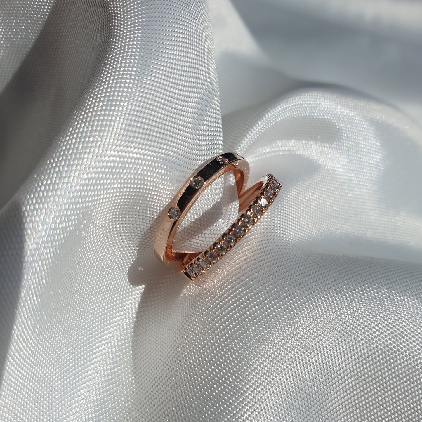 14K rose gold wedding band with 4 natural diamonds 