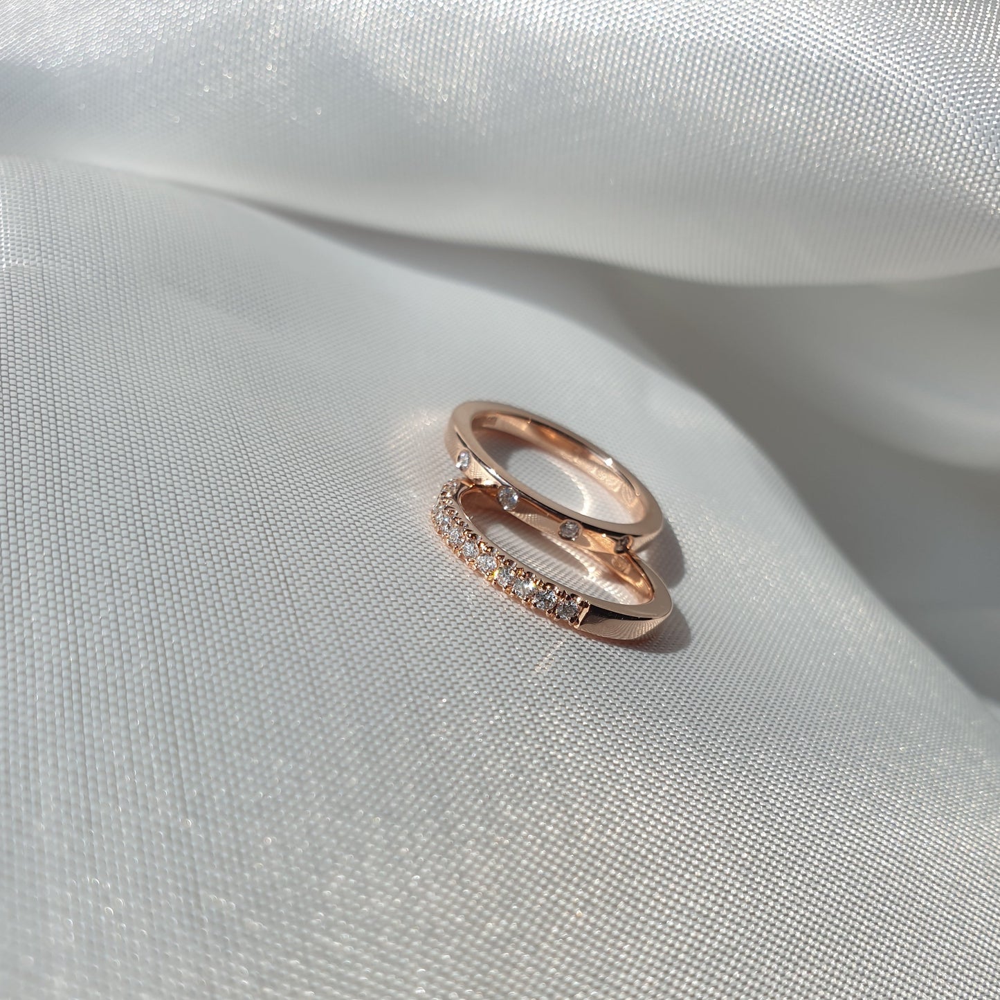 14K rose gold wedding band half set diamond ring