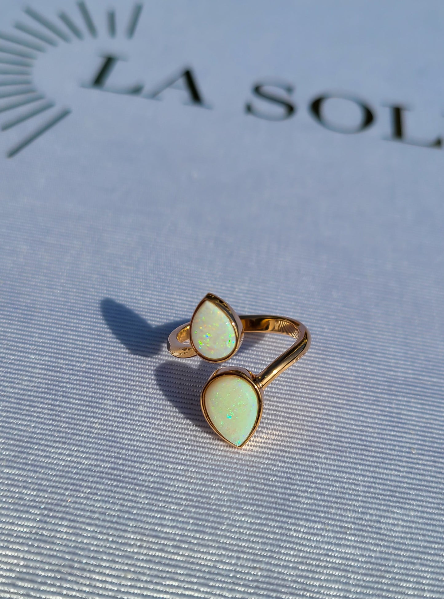 2 pear shape opal gemstone ring in 14K rose gold