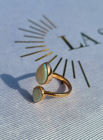 2 pear shape opal gemstone ring in 14K rose gold