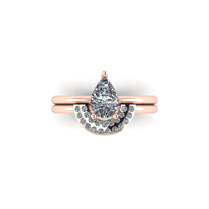 2 pieces pear shape natural diamonds engagement ring in 14K gold