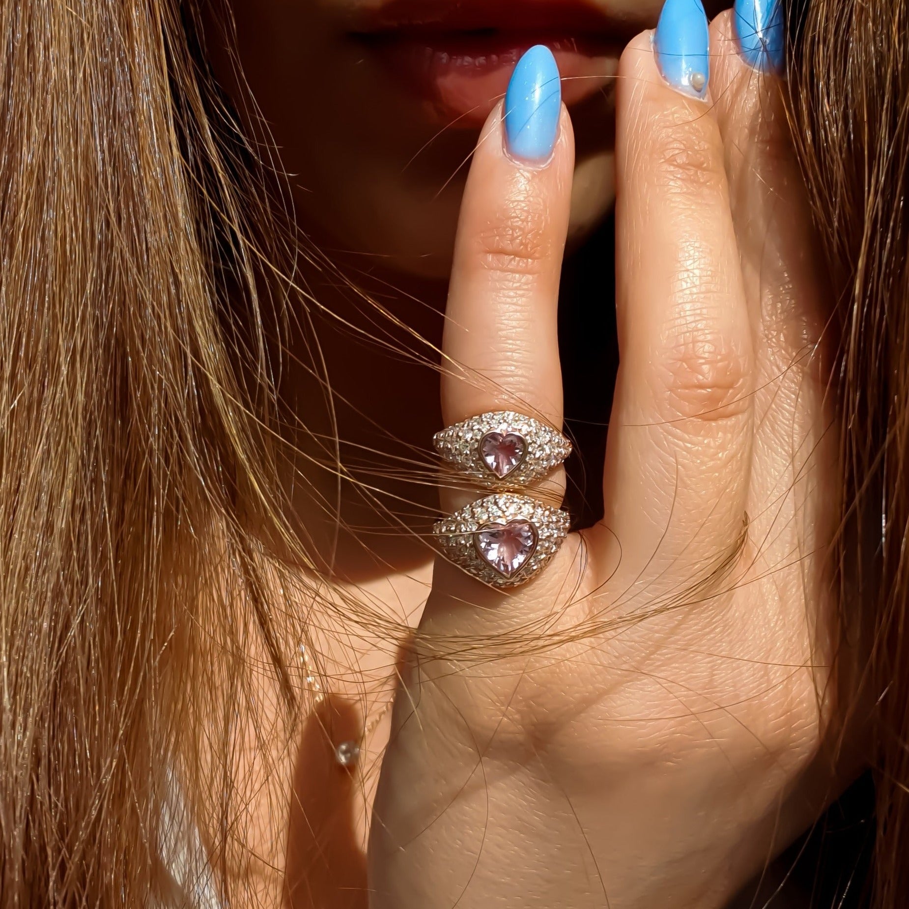 14K rose gold pinky ring with big morganite heart and natural diamonds  