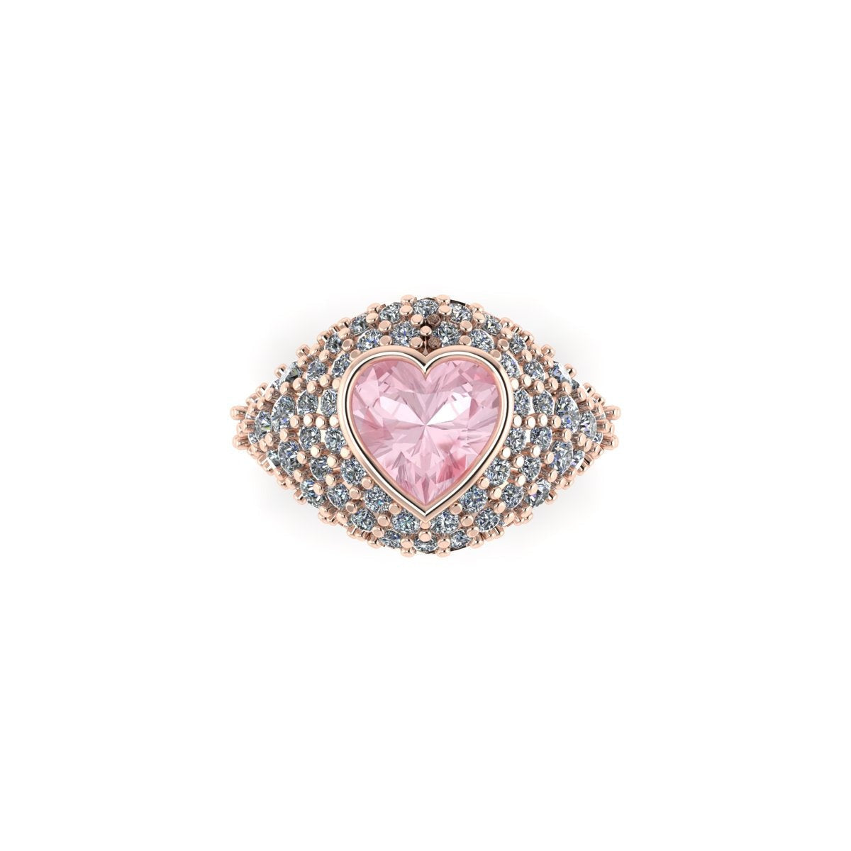 14K rose gold pinky ring with big morganite heart and natural diamonds  