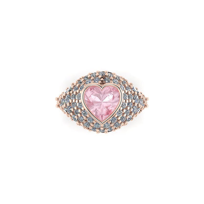 14K rose gold pinky ring with big morganite heart and natural diamonds  