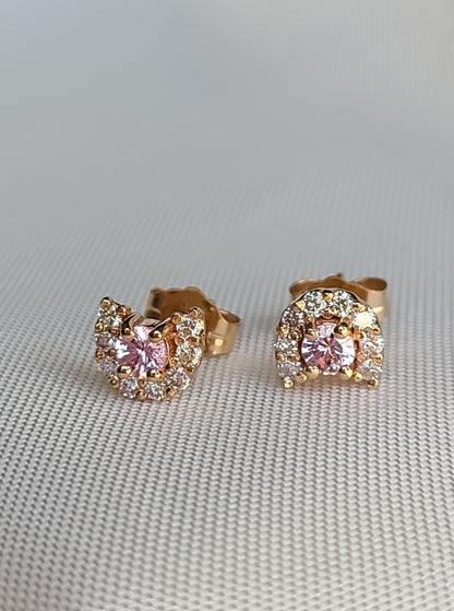 horse shoe shape earrings with natural pink sapphire and natural diamonds