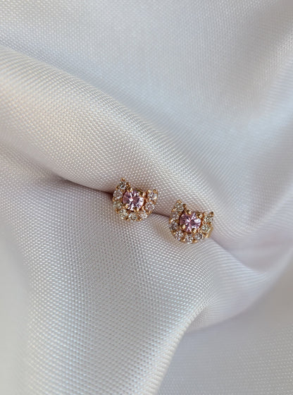 horse shoe shape earrings with natural pink sapphire and natural diamonds