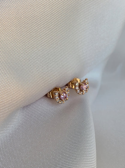 horse shoe shape earrings with natural pink sapphire and natural diamonds