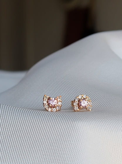 horse shoe shape earrings with natural pink sapphire and natural diamonds