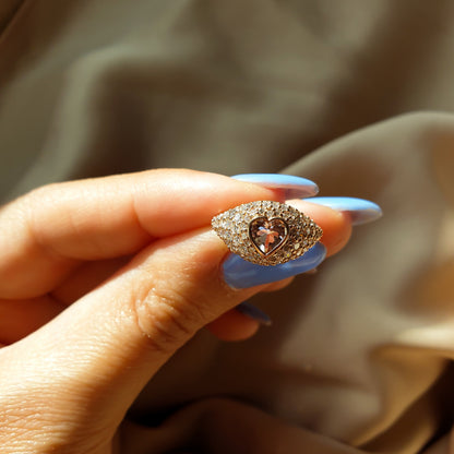 14K rose gold pinky ring with Small morganite heart and natural diamonds  