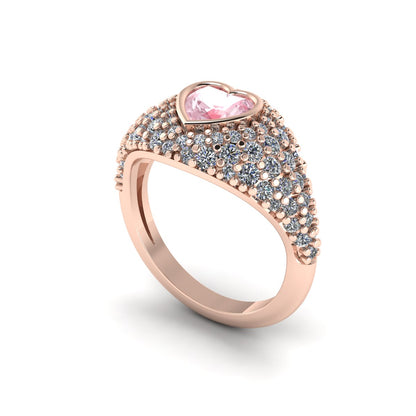 14K rose gold pinky ring with Small morganite heart and natural diamonds  