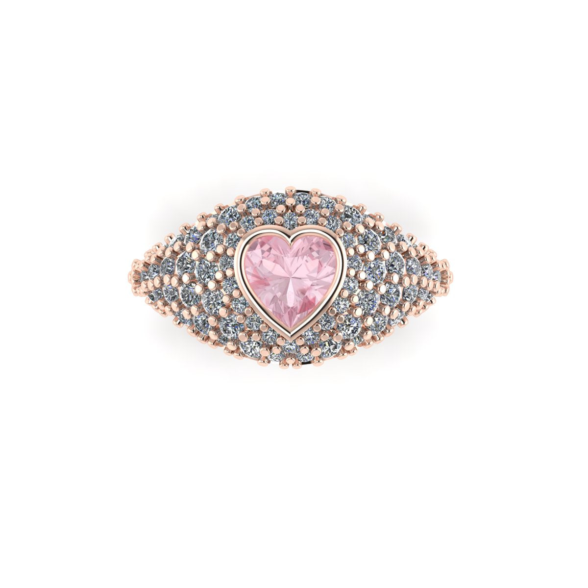 14K rose gold pinky ring with Small morganite heart and natural diamonds  